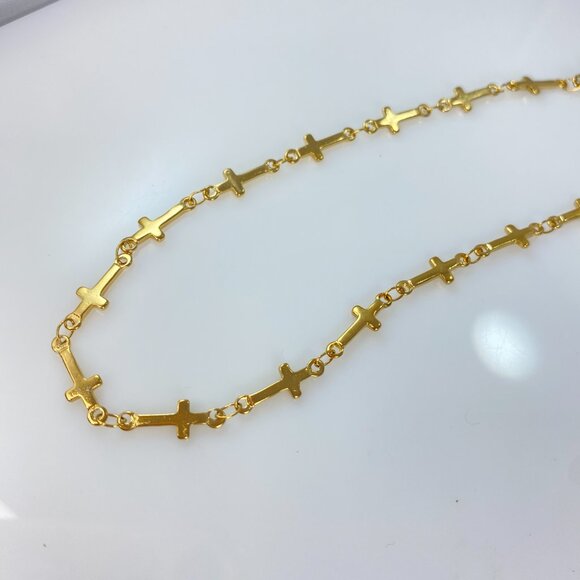 Cross Chain Stainless Steel Necklace Gold Plated Stainless Steel Handmade - Picture 7 of 11